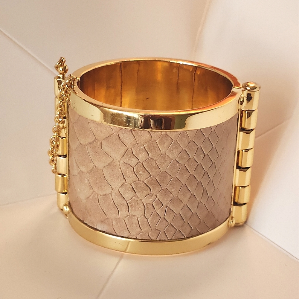 CC Skye wide nude leather bangle gold-tone bracelet